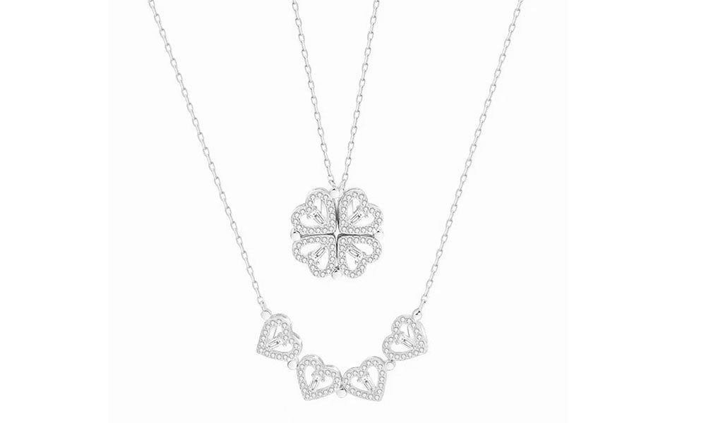 2-in-1 Clover Heart Pendant Necklace Magnetic Folding Heart Jewellery