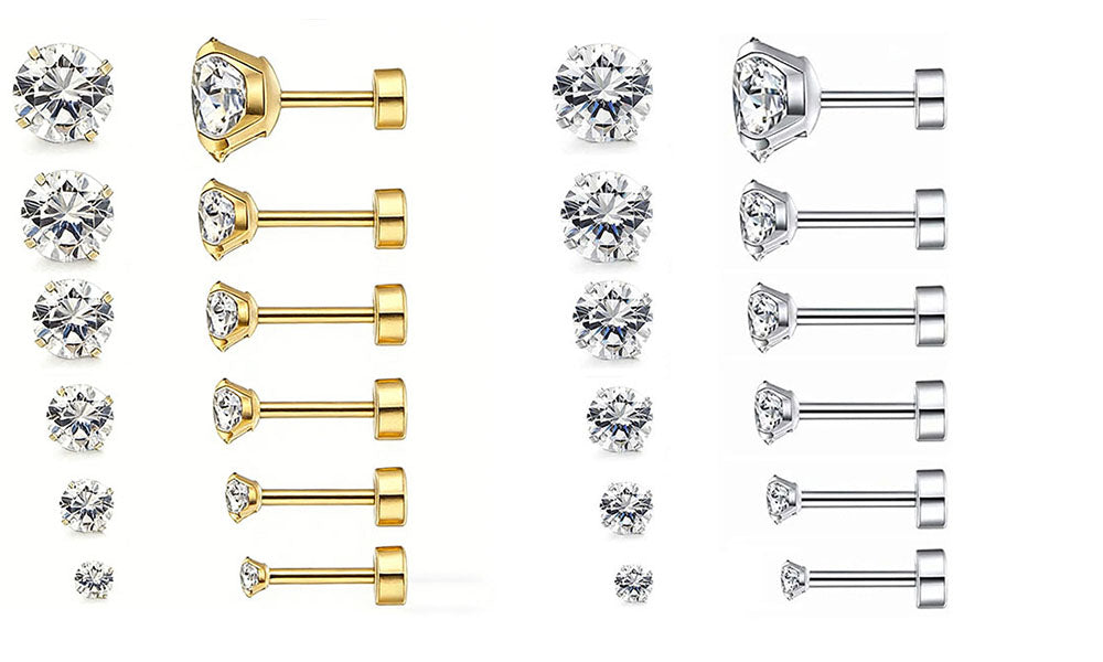 6/12 Pairs Stud Earrings 6 Sizes Earring for Every Look