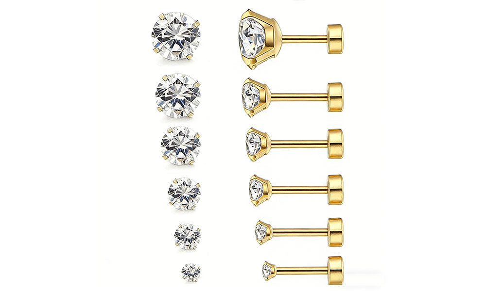 6/12 Pairs Stud Earrings 6 Sizes Earring for Every Look