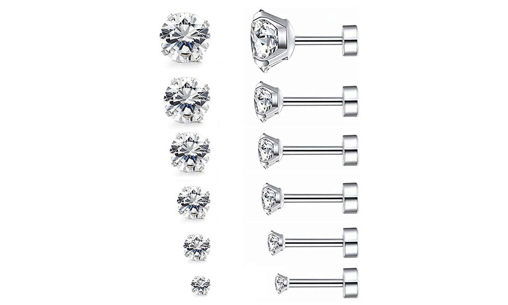 6/12 Pairs Stud Earrings 6 Sizes Earring for Every Look