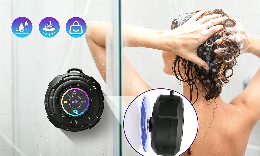 Portable LED Bluetooth Speaker Splash Resistant for Shower Bathroom Outdoor
