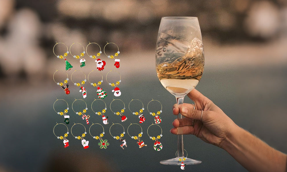 20 PCS Zinc Alloy Christmas Ocean Letter Wine Glass Marker Rings with Bag