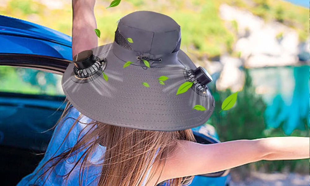 Solar Rechargeable Fan Hat Dual Fans for Fishing Camping Outdoor