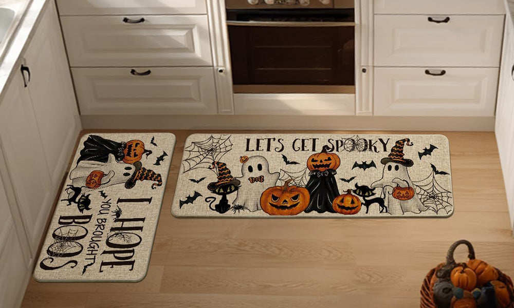 2 Piece Halloween Floor Mat Set for Home Kitchen Easy Care