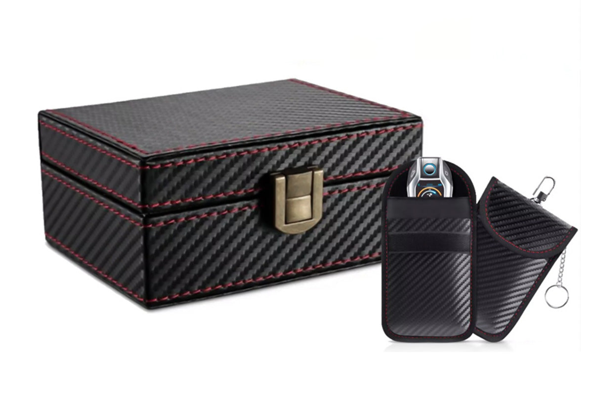 RFID Blocking Box and 2Pcs Car Key Bags Set Anti Theft RFID Security Kit