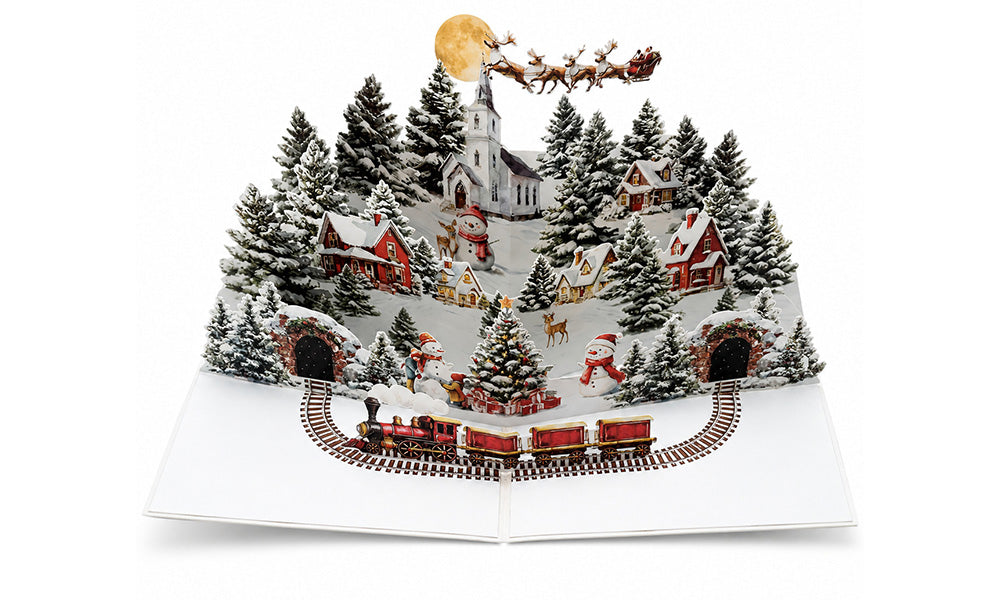 3 PCS 3D Night City Snowman Christmas Greeting Cards with Envelopes