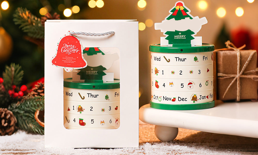 Christmas Apple Gift Box with Rotating Calendar and Storage Compartment