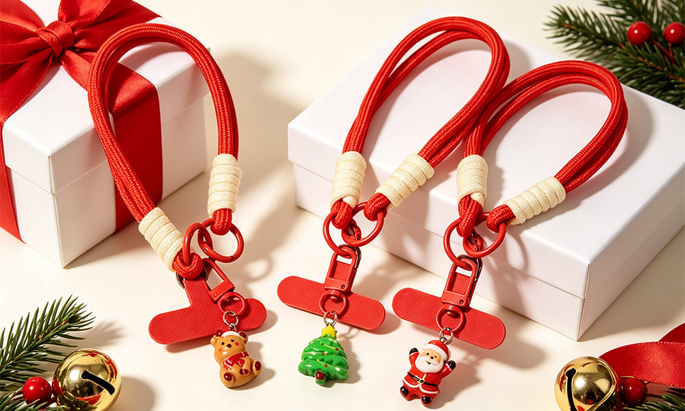 3/6PCS Red Christmas Wrist Straps Phone Case Lanyards and Keychains