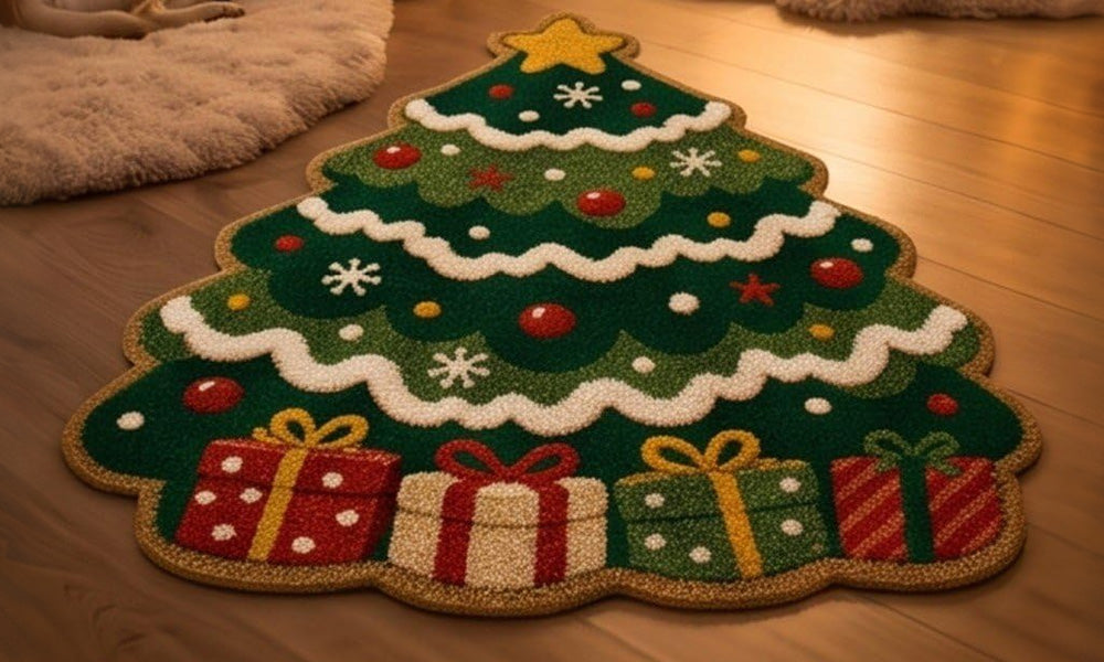 Soft Christmas Velvet Floor Mat with Non Slip Dot Backing