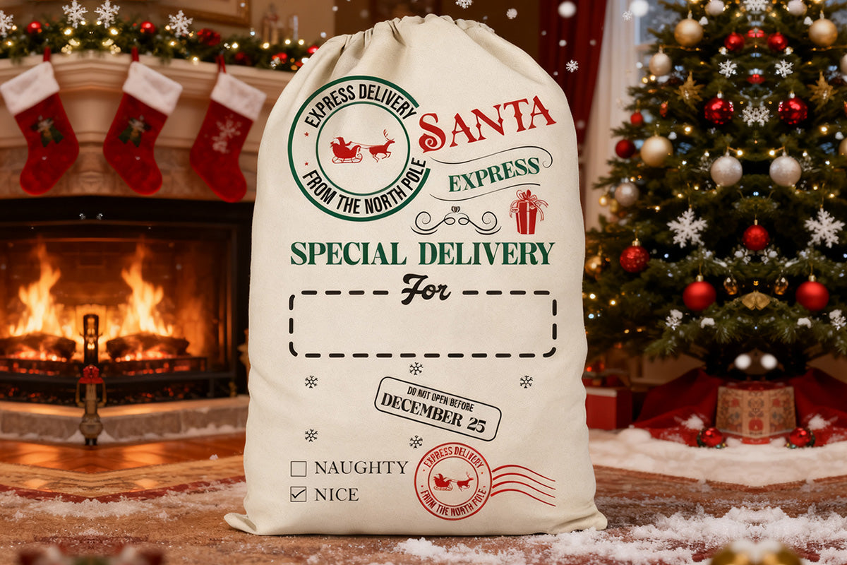 2Pcs Christmas Gift Canvas Bags Santa Sacks Drawstring Christmas