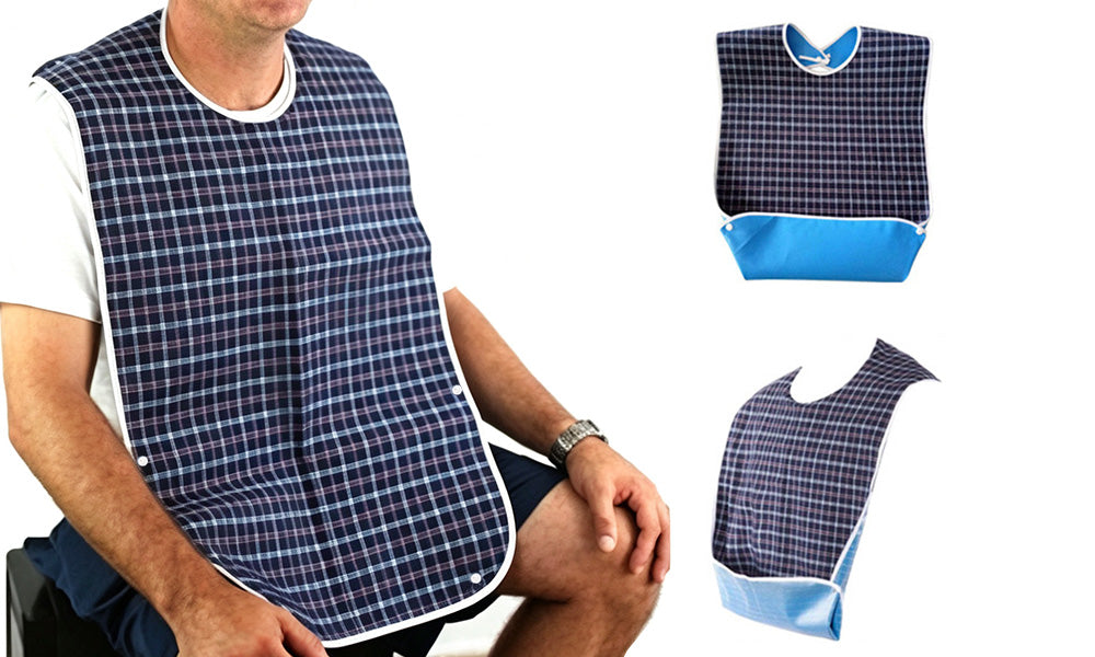 3 PCS Easy Clean Adult Dining Bibs with Neck Snap and Food Catching Pocket