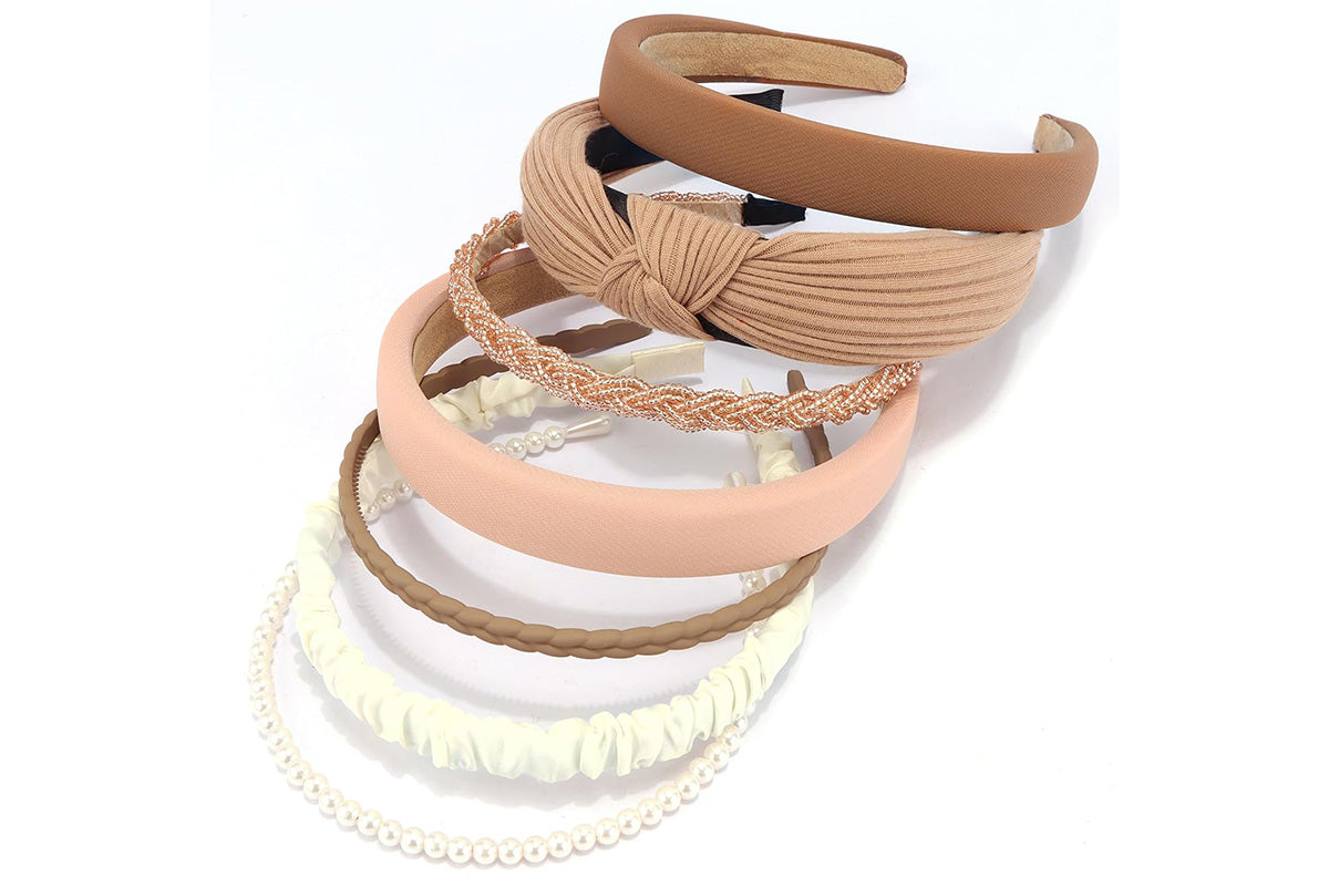 7 Piece Retro Pearl and Ribbon Hair Headband Set for Women