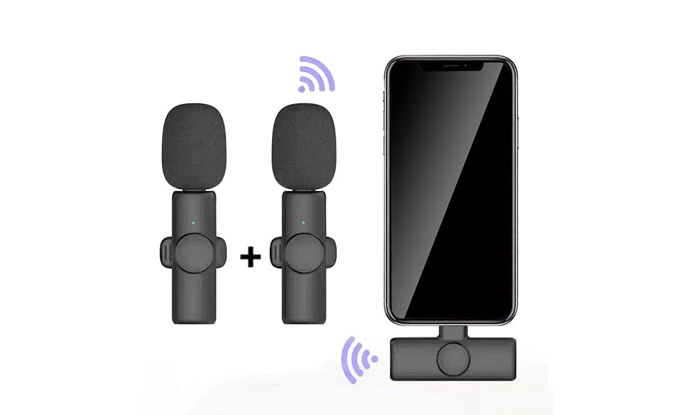 2-in-1 Wireless Lavalier Microphone Set for iPhone and Android Clip-On Plug and Play Mic for Vlog Interview Live Streaming
