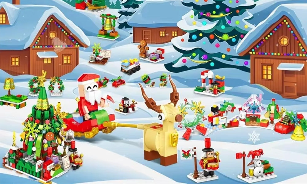 Christmas Advent Calendar Building Blocks for Adults Featuring Tree Reindeer and Sleigh Train
