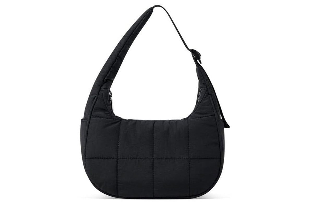 Small Puffer Crescent Shoulder Bag for Women Nylon Quilted Handbag with Adjustable Strap