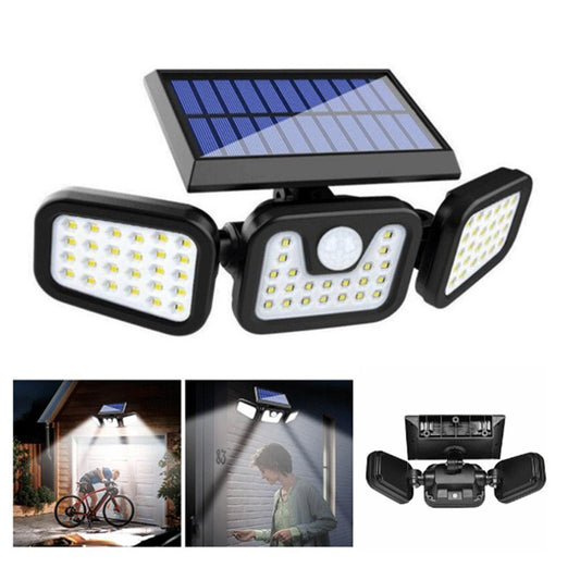 2Pcs 3-Head Motion Sensor Solar Light Adjustable 100COB Spotlights