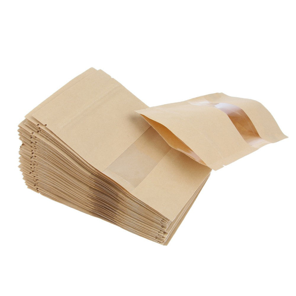 100Pcs 14x20cm Resealable Kraft Paper Visible Self Sealing Zip Lock Food Storage Pouch
