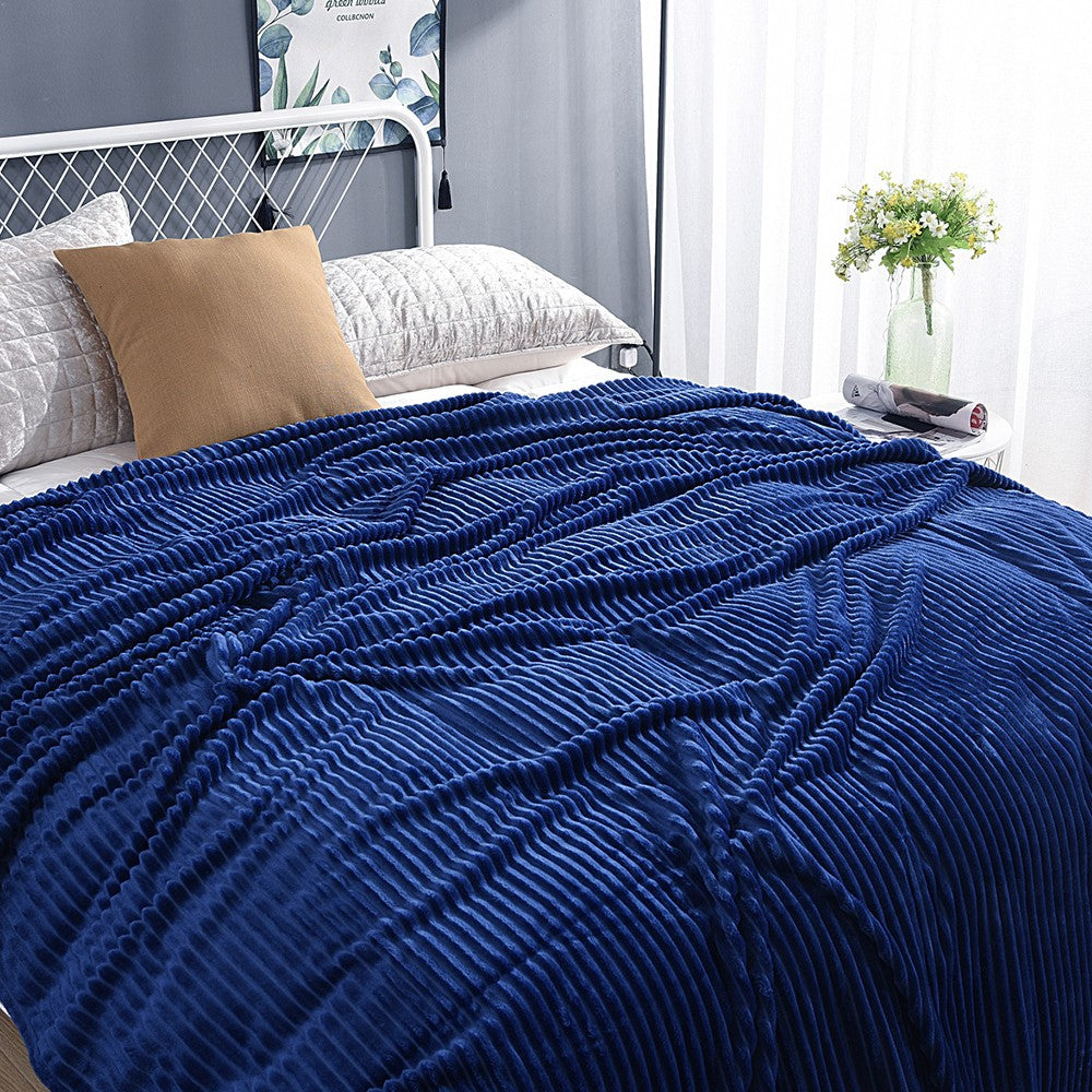 200x230cm Winter Warm Bedding Plush Blanket Sofa Throw Blanket - Dark Blue