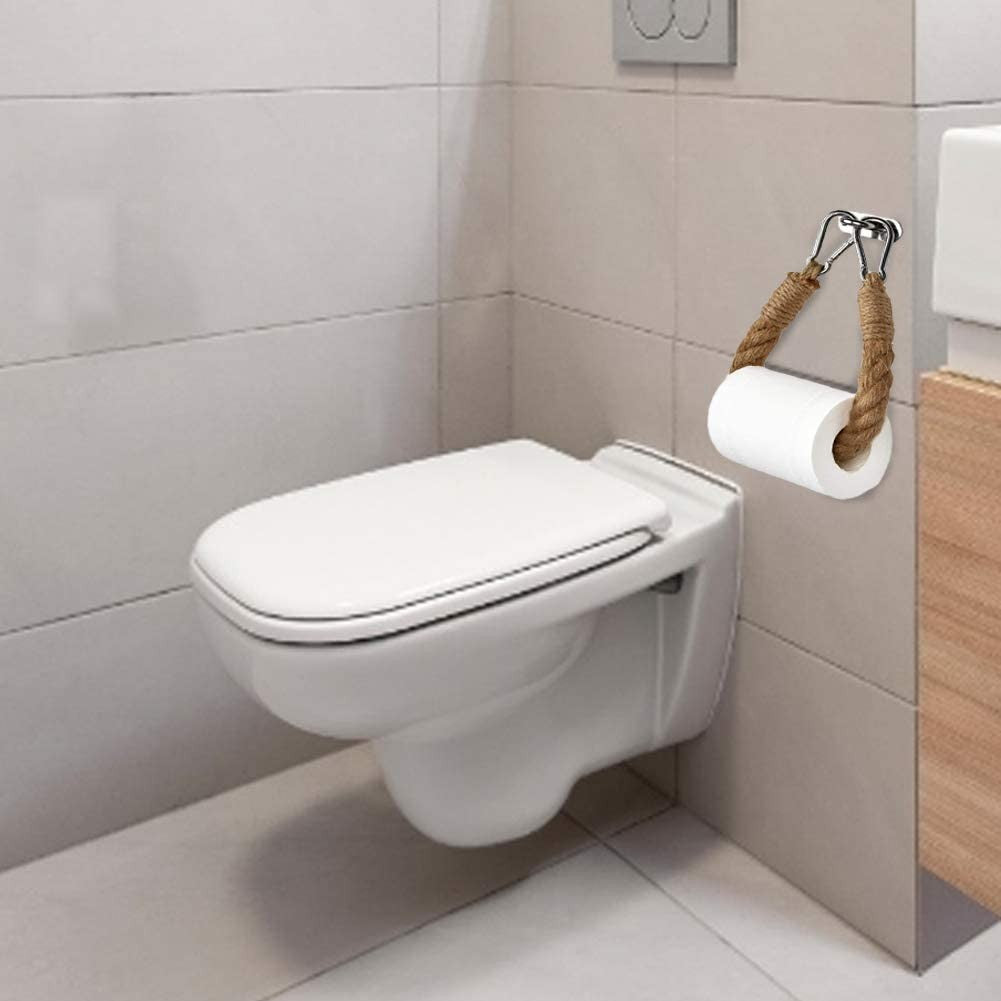 Bathroom Jute Rope Toilet Paper Holder Wall Mounted Curtain Strap - Brown