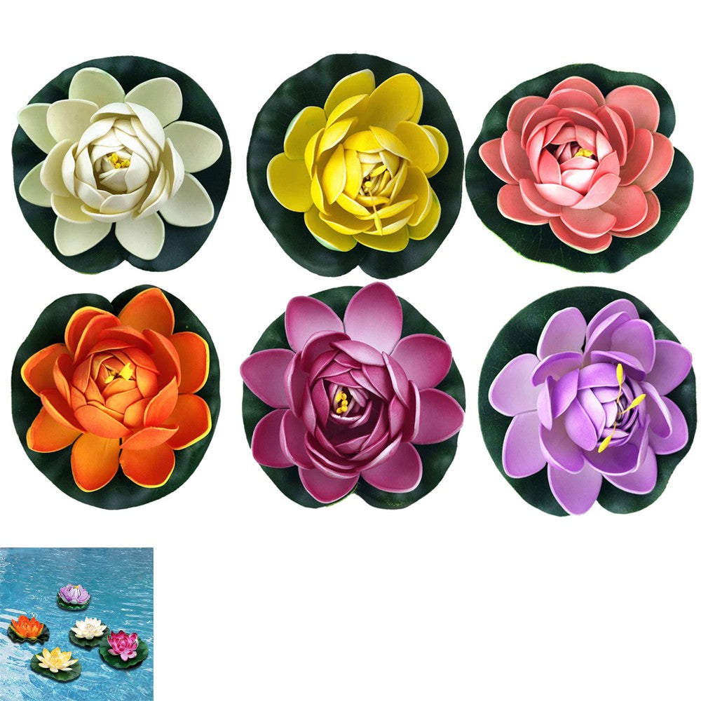 6Pcs Colorful Artificial Floating Lotus Flowers Realistic Garden Pond Decor