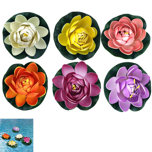 6Pcs Colorful Artificial Floating Lotus Flowers Realistic Garden Pond Decor