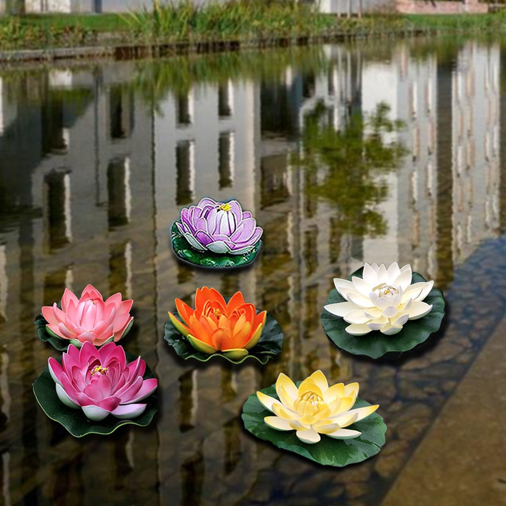 6Pcs Colorful Artificial Floating Lotus Flowers Realistic Garden Pond Decor