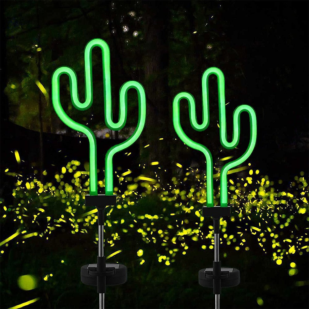 1Pc Solar Cactus Neon Ground Light Patio Walkway Lamp Outdoor Garden Decor