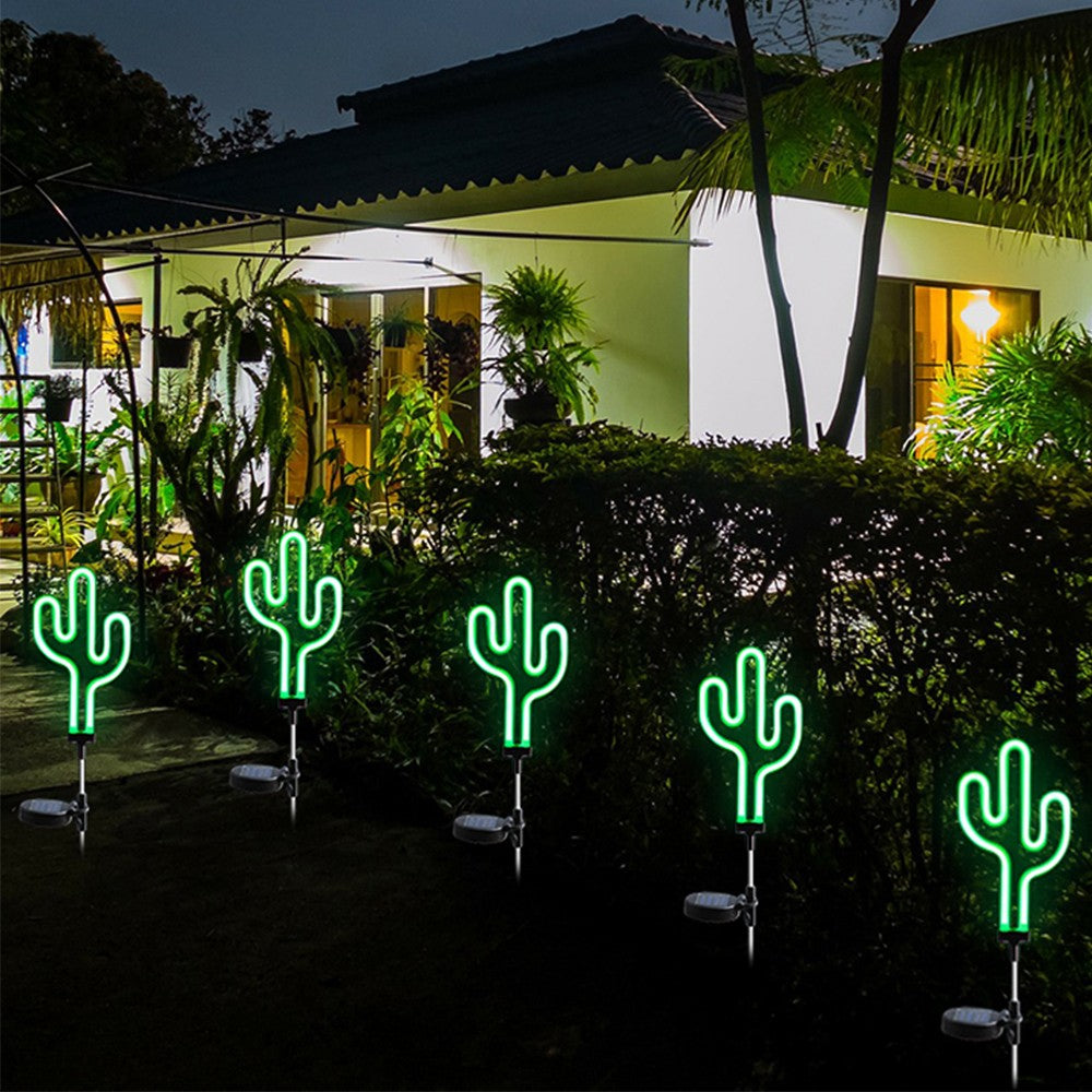 1Pc Solar Cactus Neon Ground Light Patio Walkway Lamp Outdoor Garden Decor