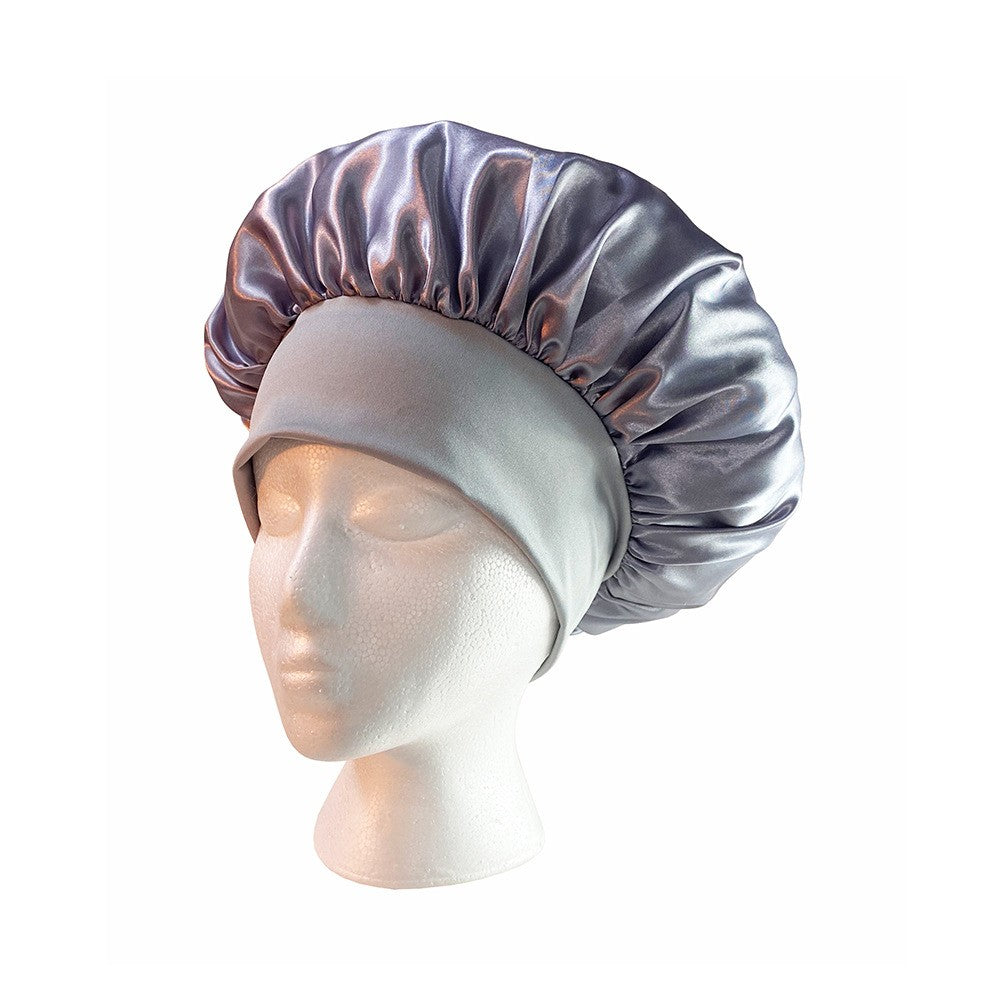 1Pc Women Satin Sleeping Cap Wrap Hair Bonnet Elastic Headwear - Grey