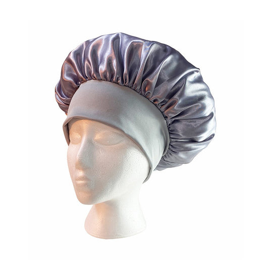 1Pc Women Satin Sleeping Cap Wrap Hair Bonnet Elastic Headwear - Grey