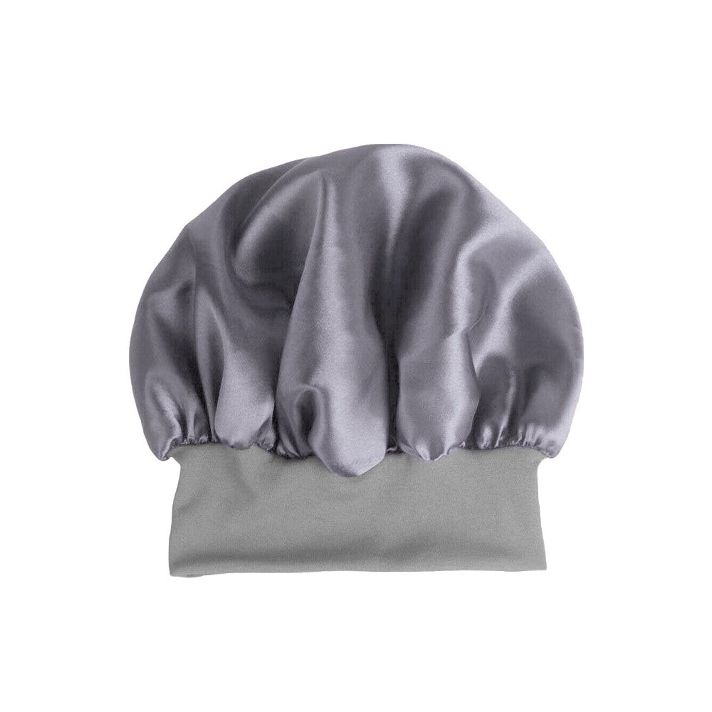 1Pc Women Satin Sleeping Cap Wrap Hair Bonnet Elastic Headwear - Grey