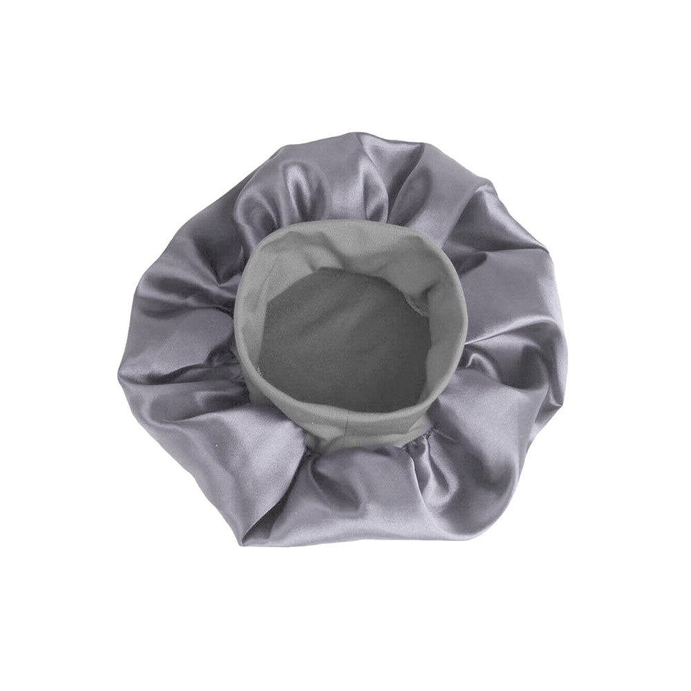 1Pc Women Satin Sleeping Cap Wrap Hair Bonnet Elastic Headwear - Grey