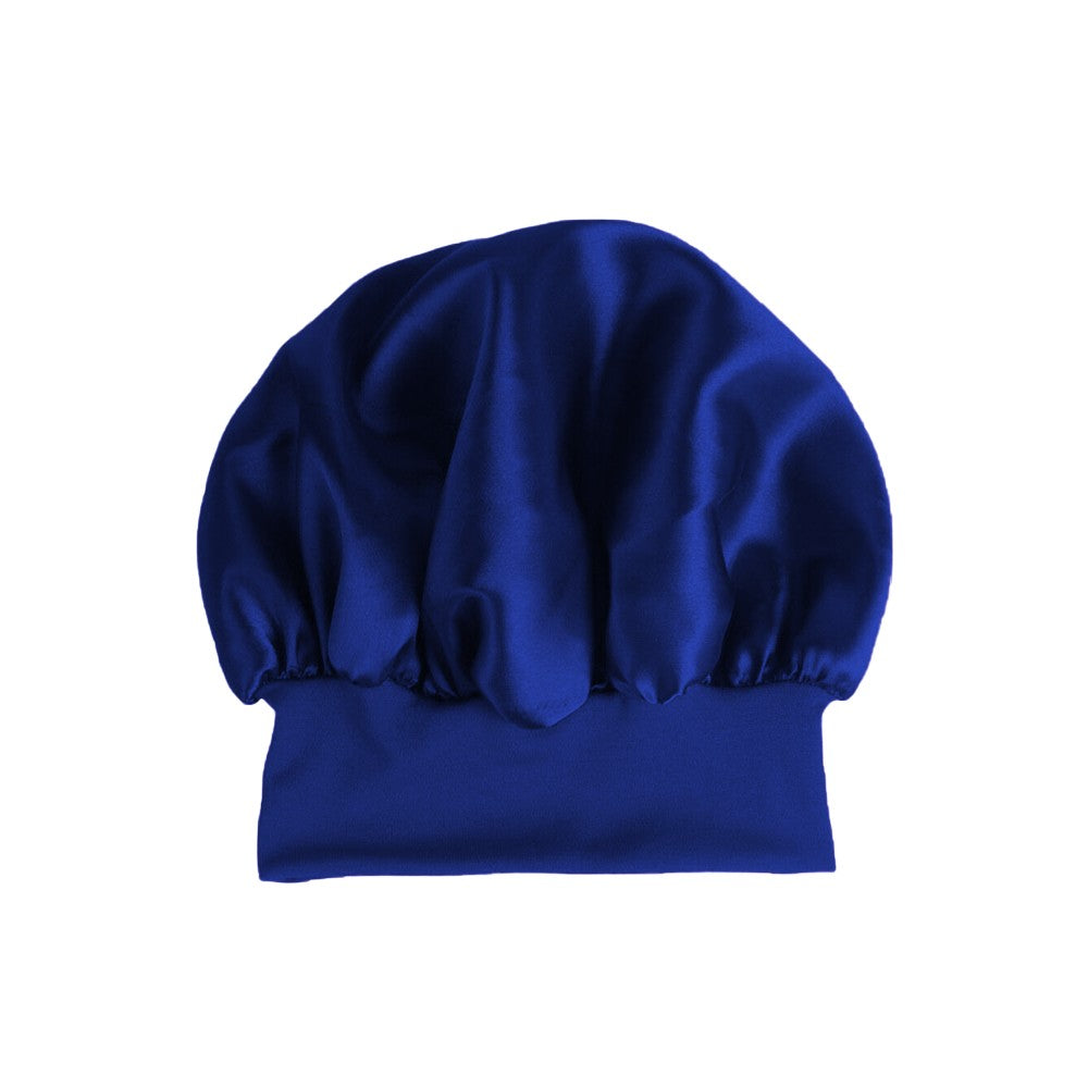 1Pc Women Satin Sleeping Cap Wrap Hair Bonnet Elastic Headwear - Navy Blue