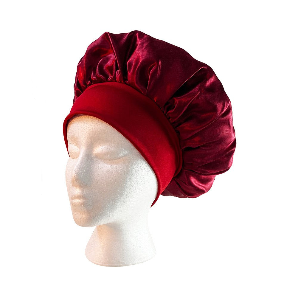 1Pc Women Satin Sleeping Cap Wrap Hair Bonnet Elastic Headwear - Red
