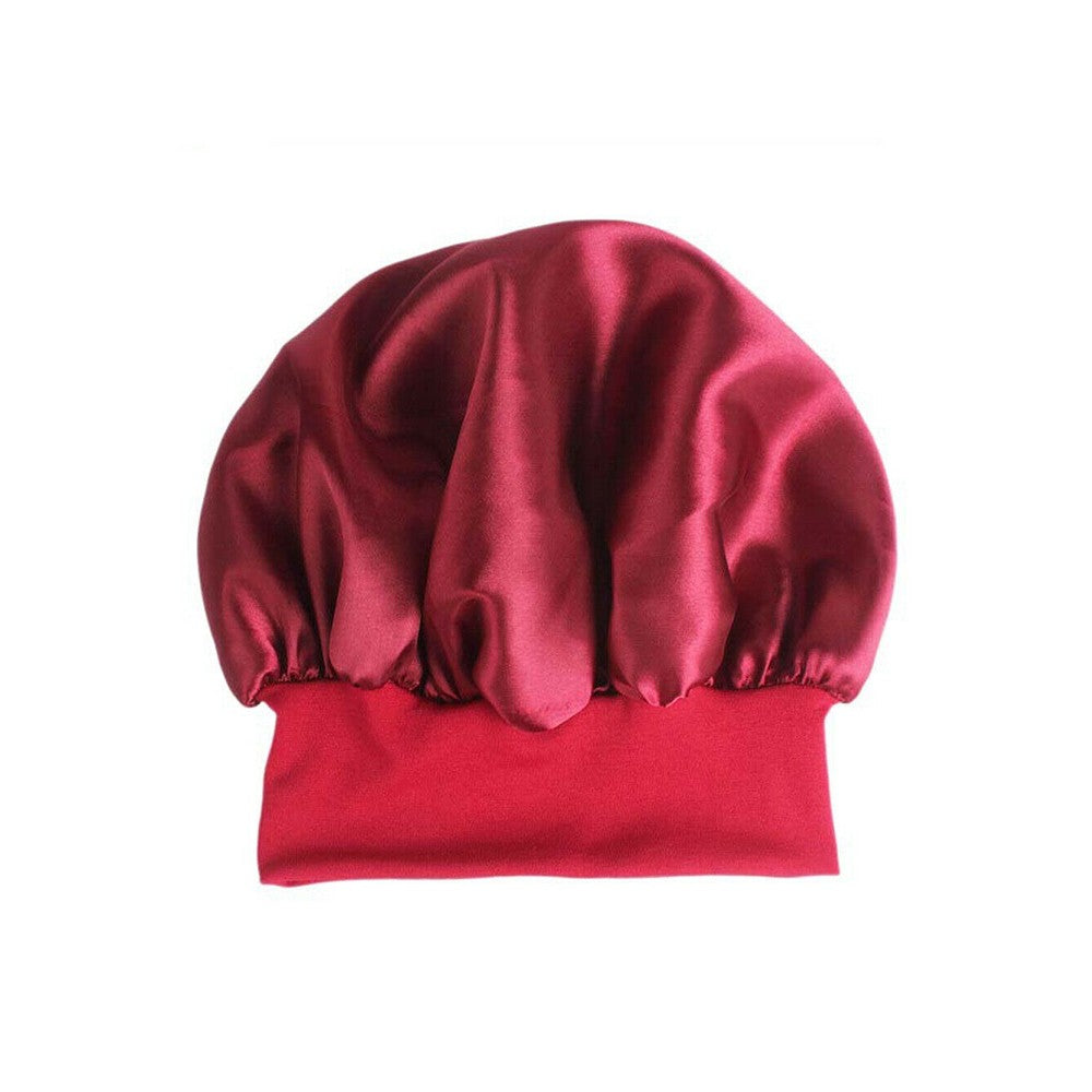 1Pc Women Satin Sleeping Cap Wrap Hair Bonnet Elastic Headwear - Red