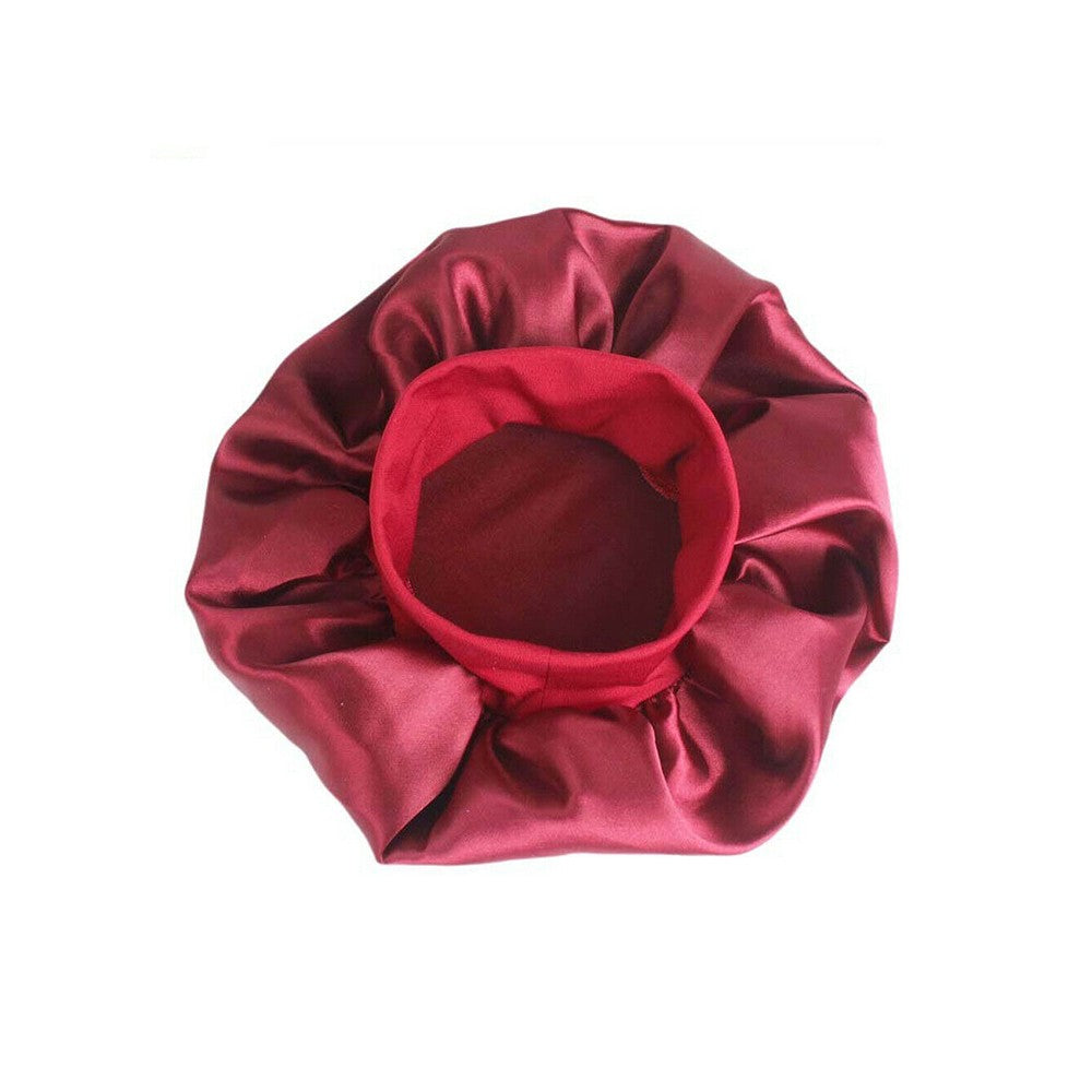 1Pc Women Satin Sleeping Cap Wrap Hair Bonnet Elastic Headwear - Red