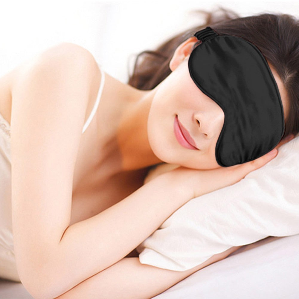 1Pc Pure Mulberry Silk Sleep Eye Mask Light Blocking Blindfold - Black