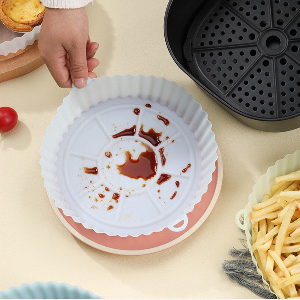 2Pcs FDA Certified Silicone Reusable Air Fryer Liner Baking Tray Mat - White