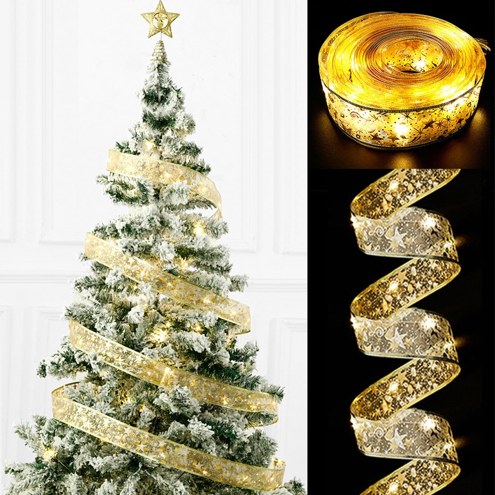 2Pcs 5 Meters Christmas Tree Ribbon LED String Light Xmas Decor - Warm Light