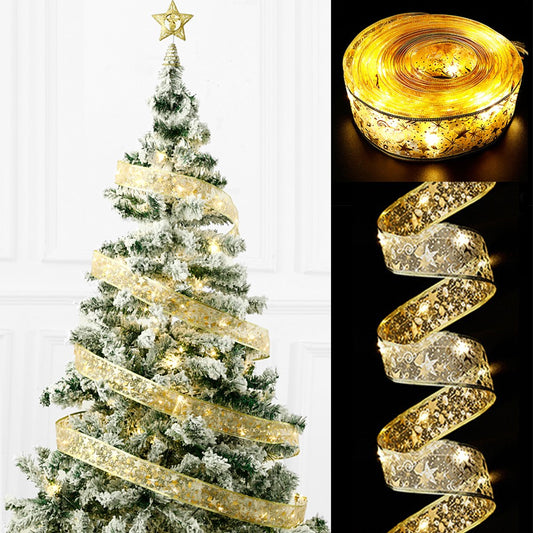 2Pcs 5 Meters Christmas Tree Ribbon LED String Light Xmas Decor - Warm Light
