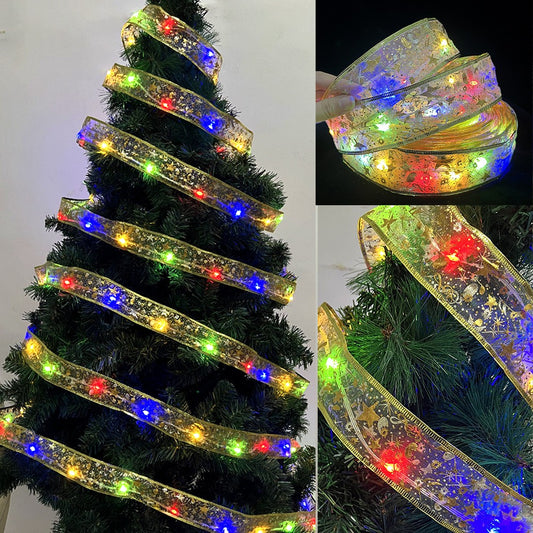 2Pcs 5 Meters Christmas Tree Ribbon LED String Light Xmas Decor-Multicolor Light