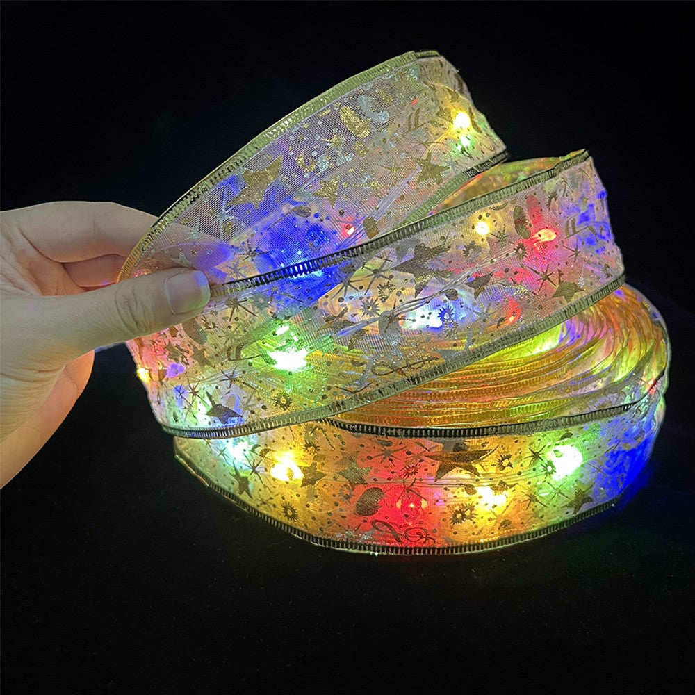 2Pcs 5 Meters Christmas Tree Ribbon LED String Light Xmas Decor-Multicolor Light