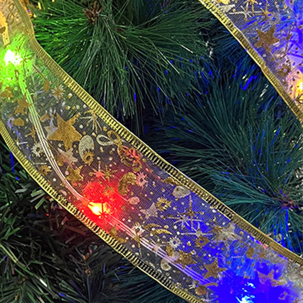 2Pcs 5 Meters Christmas Tree Ribbon LED String Light Xmas Decor-Multicolor Light
