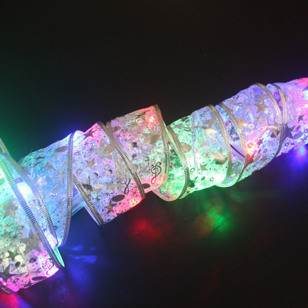 2Pcs 5 Meters Christmas Tree Ribbon LED String Light Xmas Decor-Multicolor Light