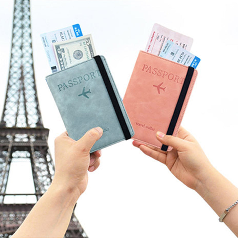 2Pcs RFID Blocking Passport Holder Passport Purse Card Wallet - Pink+Sky Blue