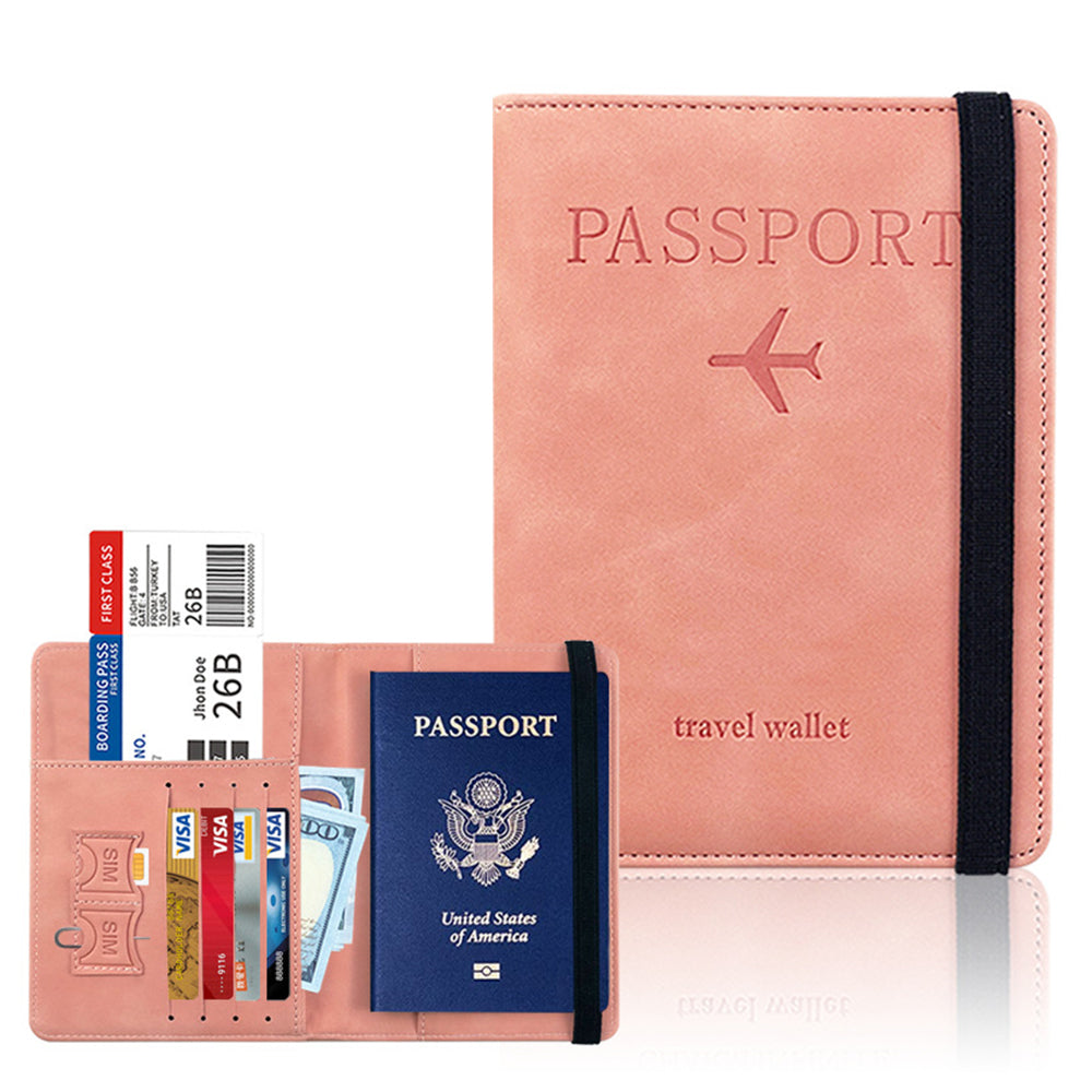 2Pcs RFID Blocking Passport Holder Passport Purse Card Wallet - Pink+Sky Blue