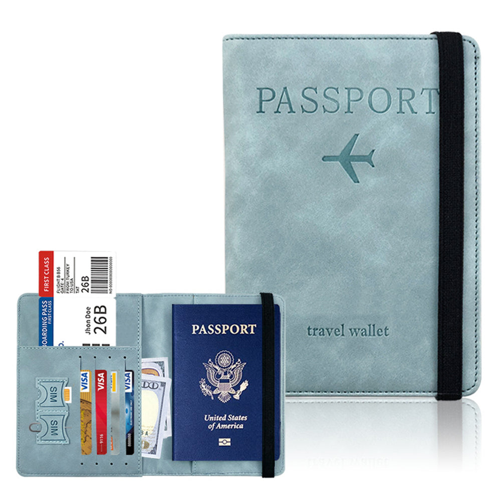 2Pcs RFID Blocking Passport Holder Passport Purse Card Wallet - Pink+Sky Blue