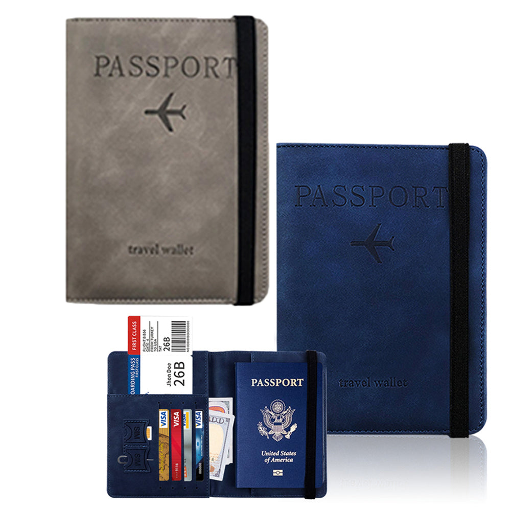 2 X RFID Blocking Travel Passport Holder Purse Card Wallet Grey Dark Blue