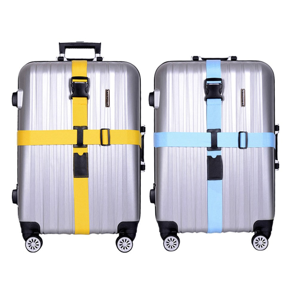 2Pcs Cross Luggage Strap Suitcase Strap Adjustable Suitcase Belt - Blue+Yellow
