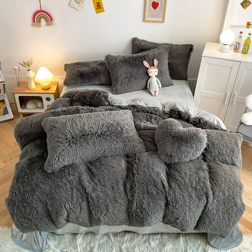 140x210cm Soft Fluffy Plush Duvet Cover Set Faux Fur Quilt Covers Set